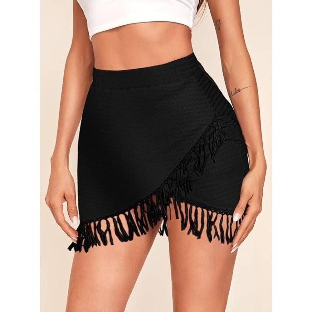New LilyCoco Women's Fringe Mini Skirt in Black - Size Small‎